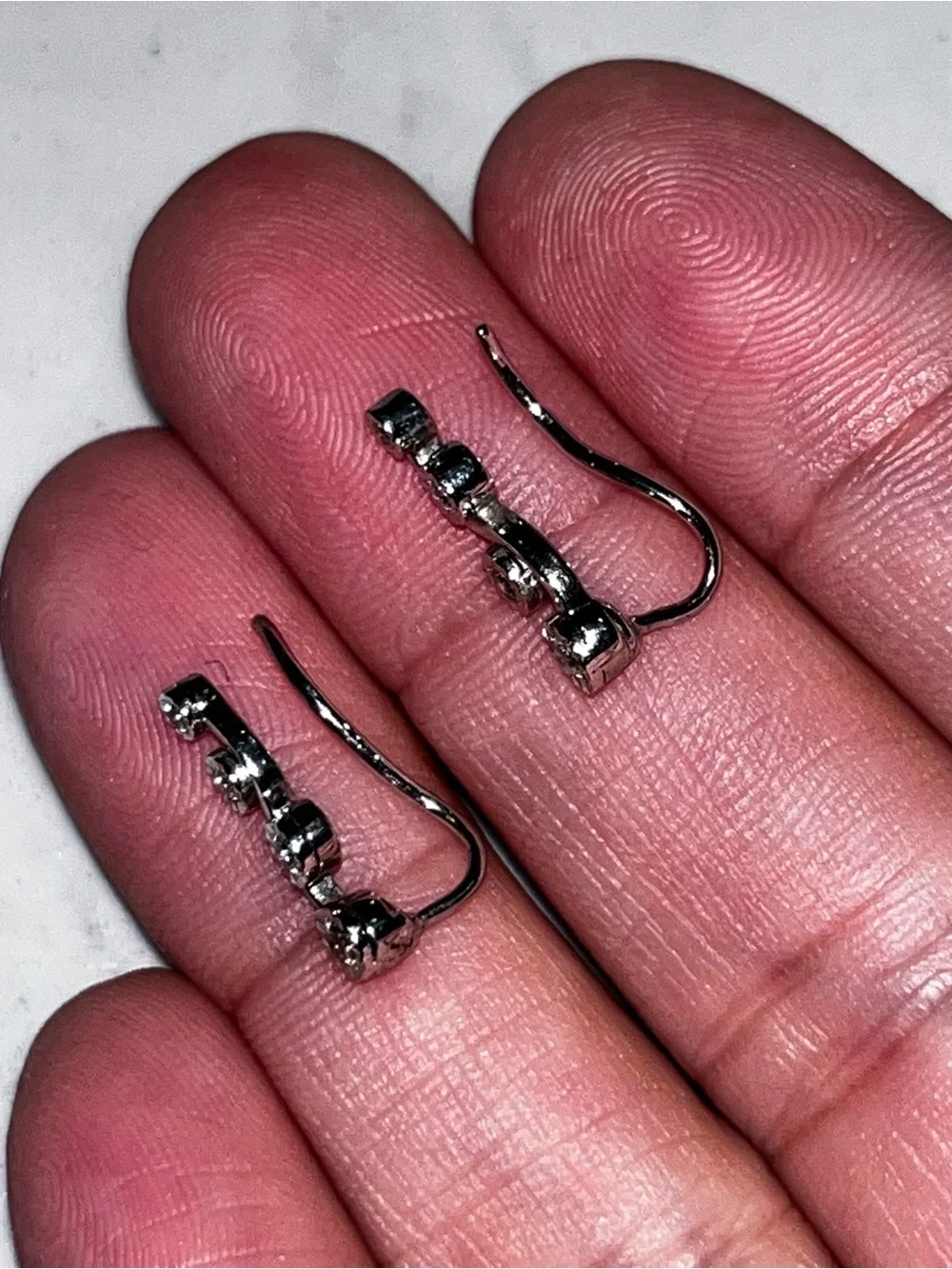 Diamond 10 Karat White Gold Wave Star Ear Climbers